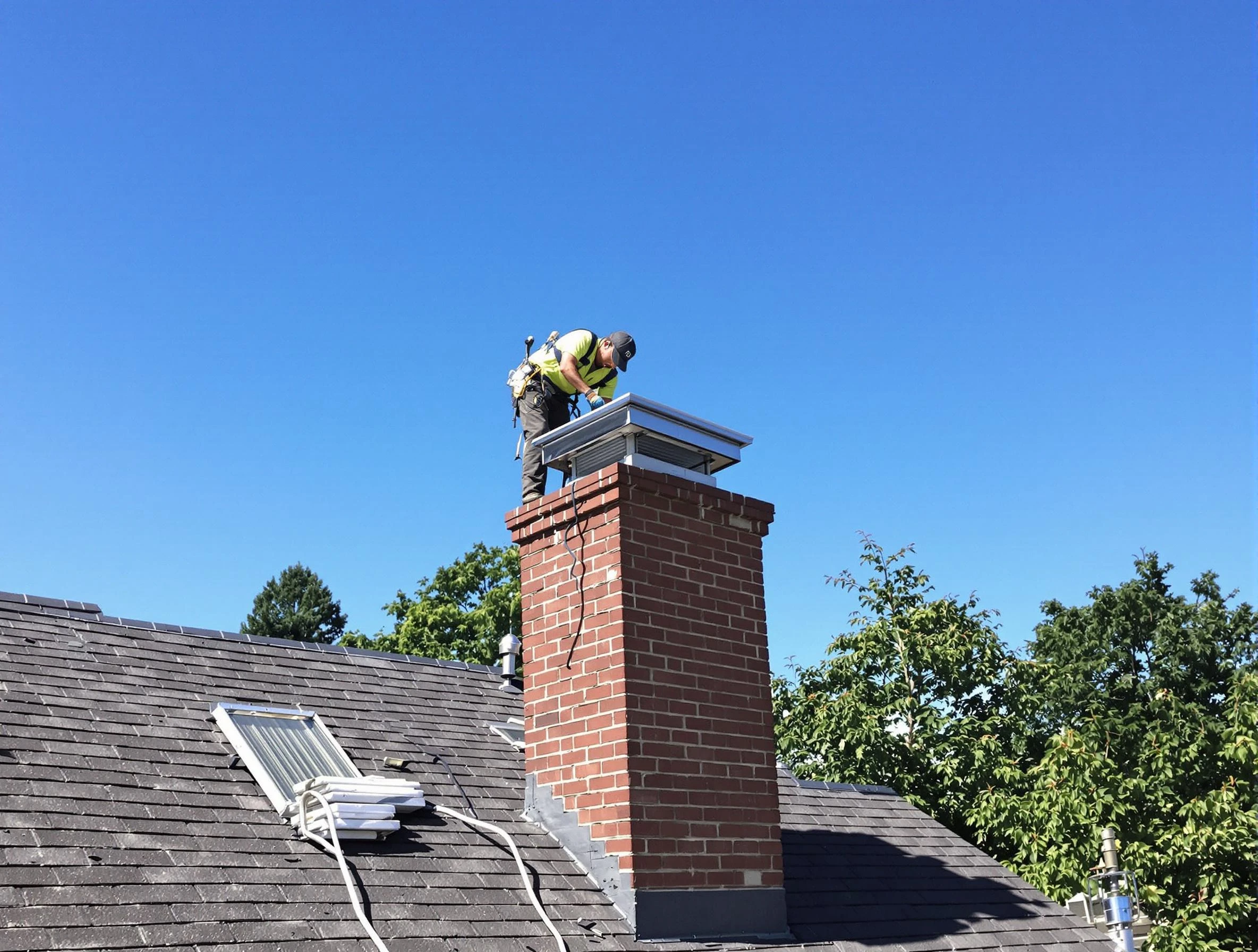 Shaw Heights Chimney Sweep technician measuring a chimney cap in Shaw Heights, CO