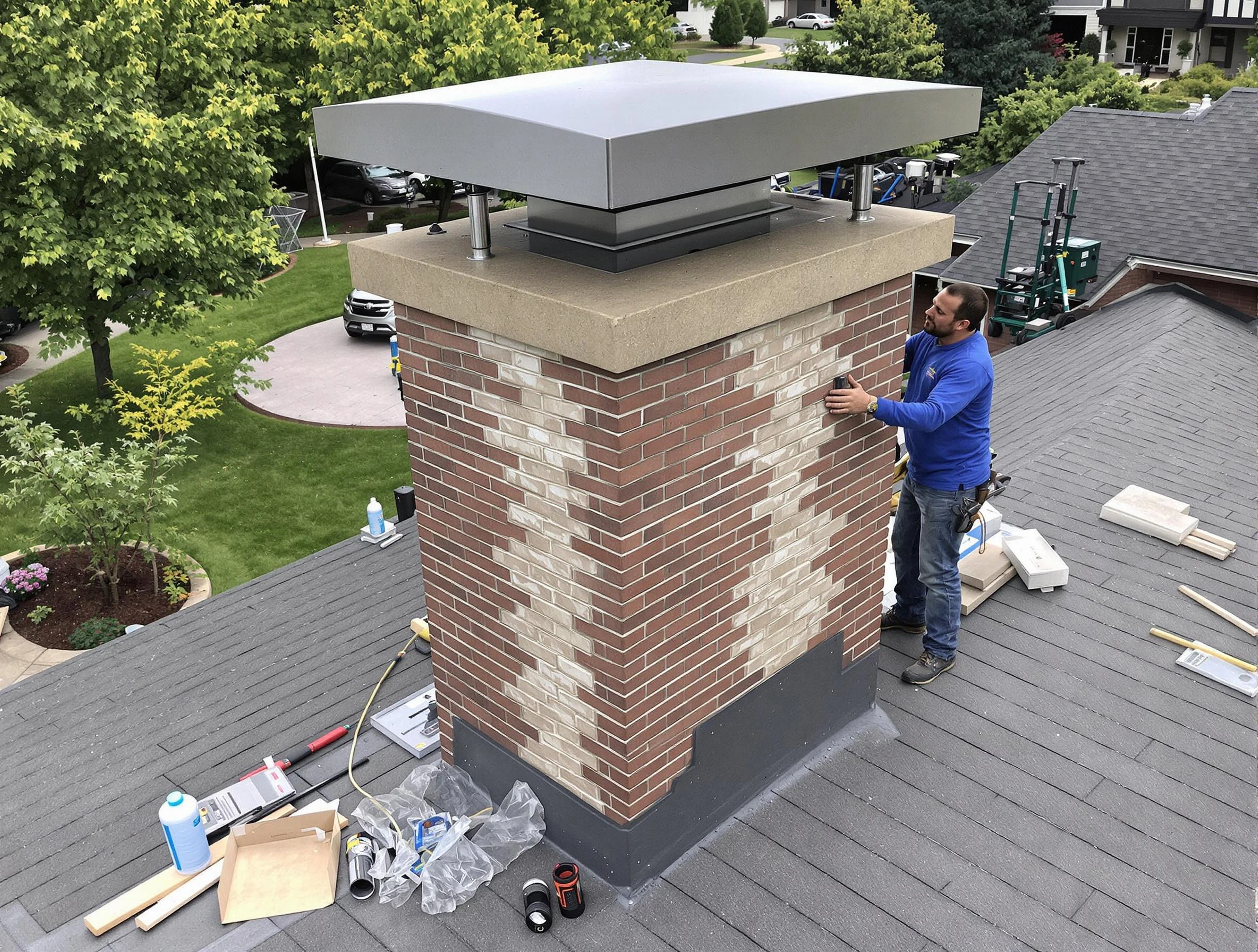 Shaw Heights Chimney Sweep team working on a custom chimney remodel in Shaw Heights, CO